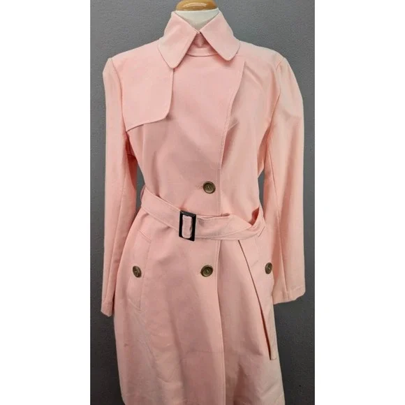 Vintage Seven City Women's L Belted Rain Trench‎ Coat Old Money Pastel Pink NWT - Picture 3 of 16